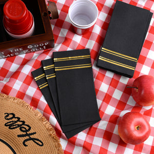Fanxyware Gold Foil on Black Disposable Dinner Napkins - 50 Pack, 8" x 4", Soft Fluff Pulp - Airlaid Paper - Style Name: Parallel Shine
