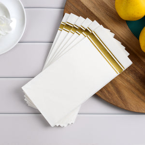 Fanxyware Gold Foil on White Disposable Dinner Napkins - 50 Pack, 8" x 4", Soft Fluff Pulp - Airlaid Paper - Style Name: Bold Bliss