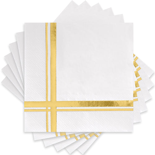 Gold on White Disposable Cocktail Napkins, 100 Pack