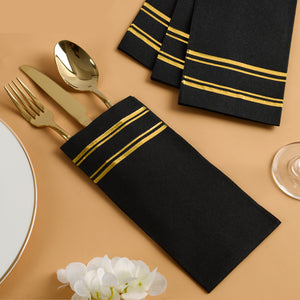 Fanxyware Gold Foil on Black Disposable Dinner Napkins - 50 Pack, 8" x 4", Soft Fluff Pulp - Airlaid Paper - Style Name: Parallel Shine