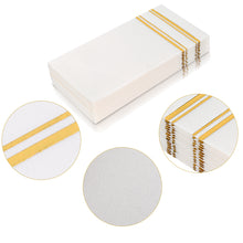 Load image into Gallery viewer, Fanxyware Gold Foil on White Disposable Dinner Napkins - 50 Pack, 8&quot; x 4&quot;, Soft Fluff Pulp - Airlaid Paper - Style Name: Parallel Shine