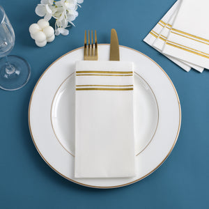 Fanxyware Gold Foil on White Disposable Dinner Napkins - 50 Pack, 8" x 4", Soft Fluff Pulp - Airlaid Paper - Style Name: Parallel Shine
