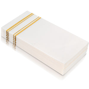Fanxyware Gold Foil on White Disposable Dinner Napkins - 50 Pack, 8" x 4", Soft Fluff Pulp - Airlaid Paper - Style Name: Parallel Shine