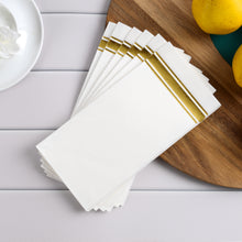 Load image into Gallery viewer, Fanxyware Gold Foil on White Disposable Dinner Napkins - 50 Pack, 8&quot; x 4&quot;, Soft Fluff Pulp - Airlaid Paper - Style Name: Bold Bliss