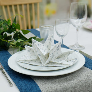 Fanxyware Star Shaped Origami Dinner Napkins with Silver Stars on White (Disposable) - 12 Pack, 23" x 15", 3-Ply Paper - Style Name: Pop Gaze