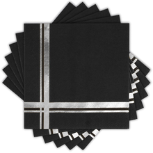 Load image into Gallery viewer, Rose Gold Foil Stripe Black Cocktail Napkins, 100 Pack